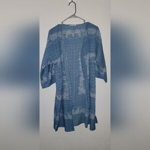 Blue Kimono with White Paisley Pattern